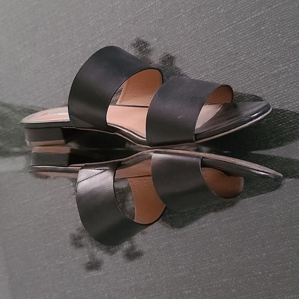 Halogen Adina Double Strap Black Leather Slides Sandals 9 - Picture 7 of 16